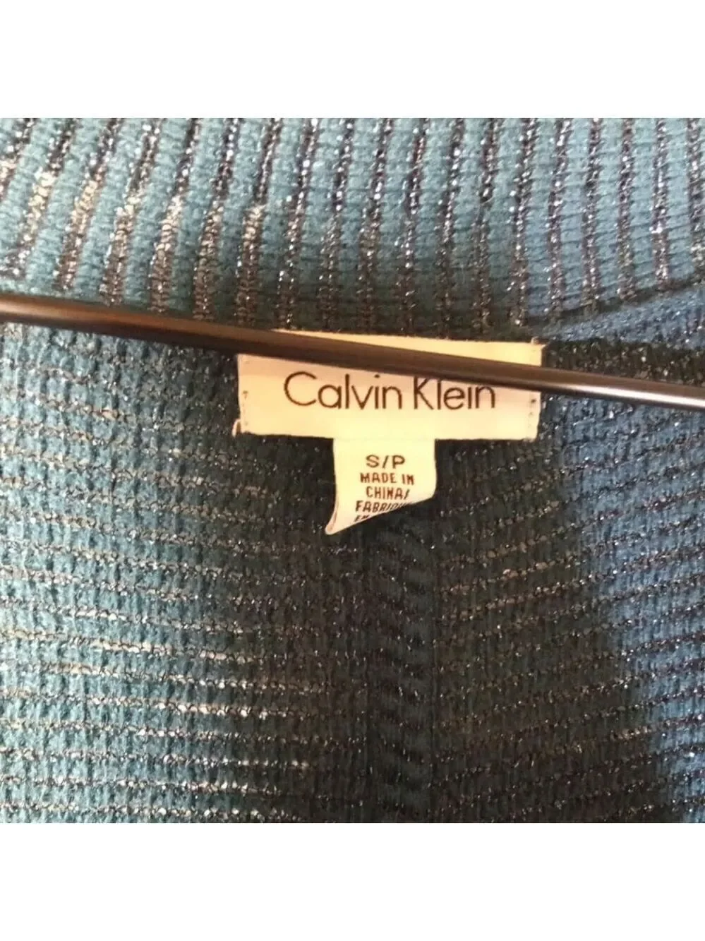 𝅺calvin Klein Teal Metallic Wool Angora Open Front Cardigan Size S